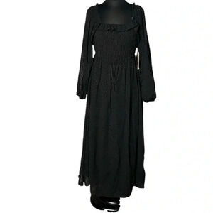 Indigo Rose Black Dotted Bohemian Maxi Dress Size M